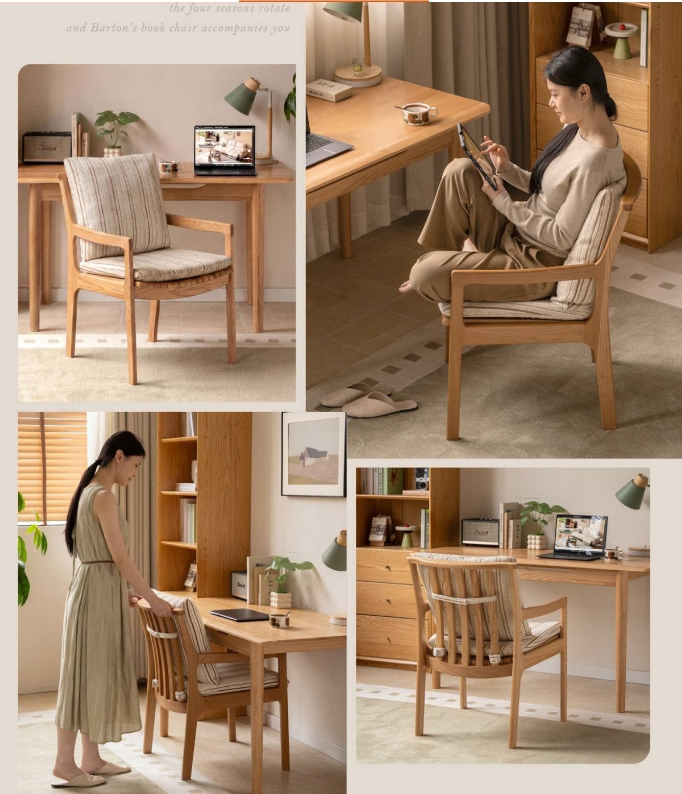 Cherry, Oak, Beech Solid Wood Book Chair Comfortable Soft Back Chair