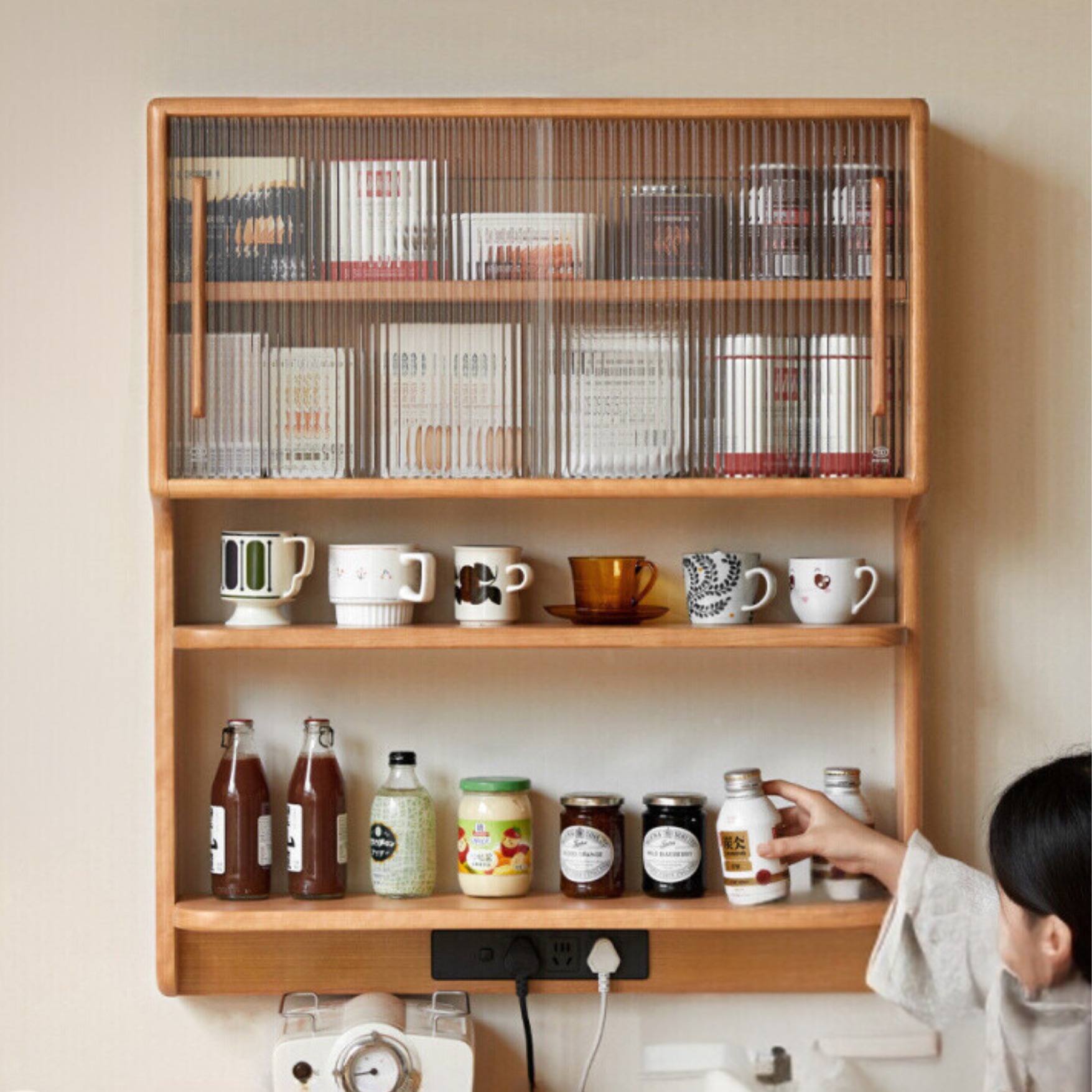 Cherry Solid Wood Wall Storage Cabinet,