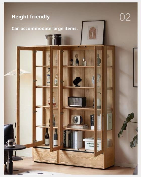 Ash Solid Wood Modern Glass Bookcase
