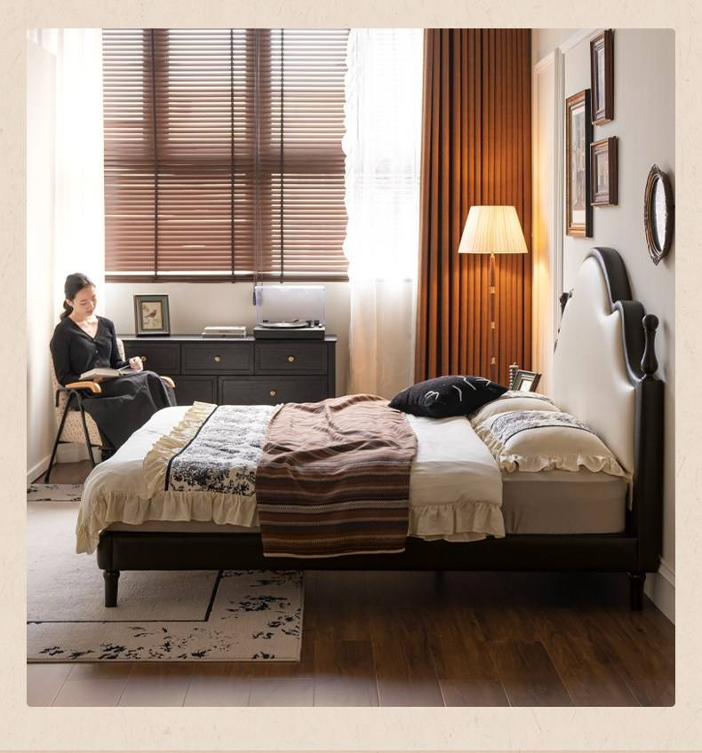 Eco-Friendly Cloud Leather Bed — French Retro Style Upholstered Fabric Bed