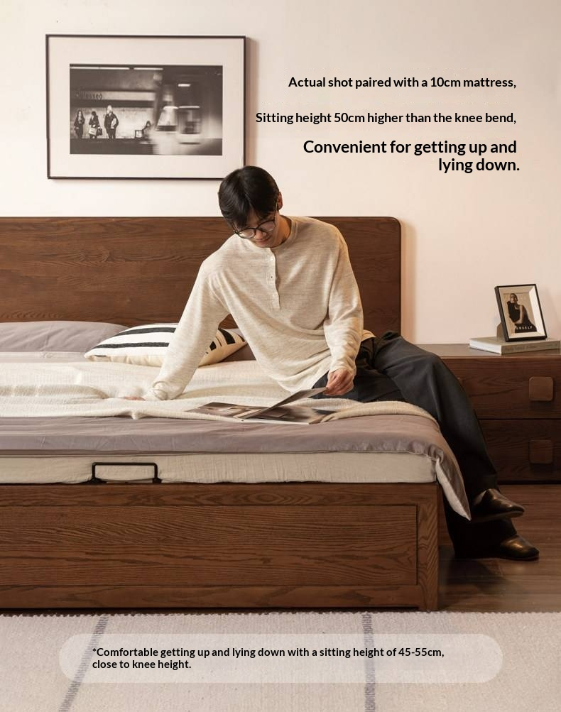 Oak Solid Wood Box Bed, Platform Box Bed, Headboard-Free Bed – Modern Minimalist Style