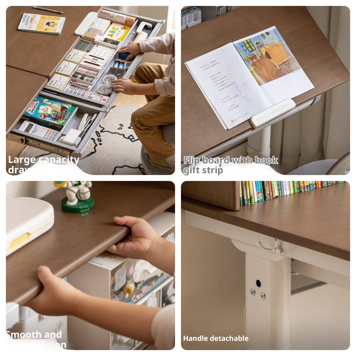 Solid Rubberwood Children s Hand-cranked Height Adjustable Desk