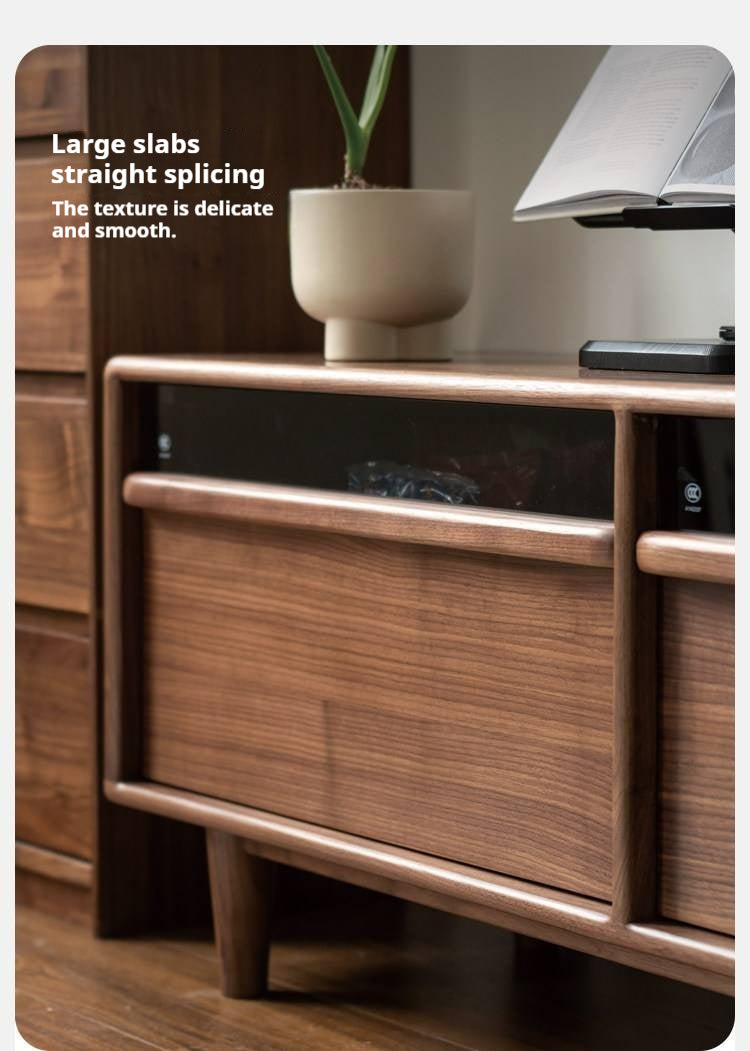 Black Walnut Solid Wood Modern TV Cabinet Locker Integrated.