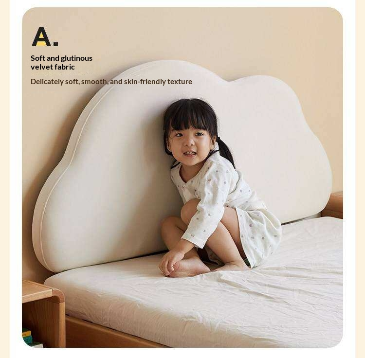 Beech Solid Wood Upholstered Kids Bed with Cloud-Shaped Headboard