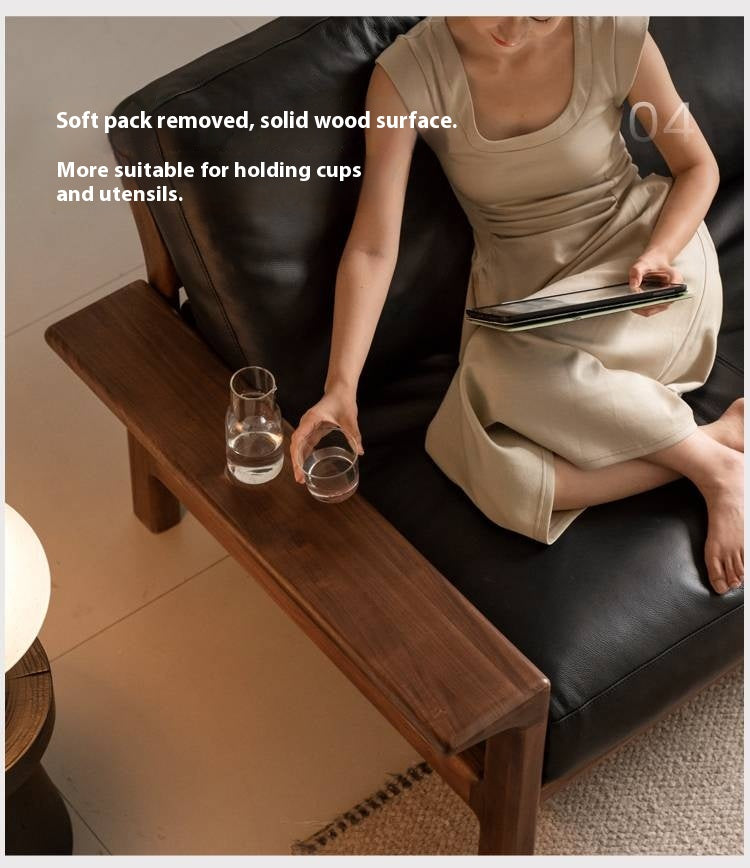 Black Walnut, Ash Solid Wood Wabi Sabi Style Genuine Leather Sofa, fabric sofa