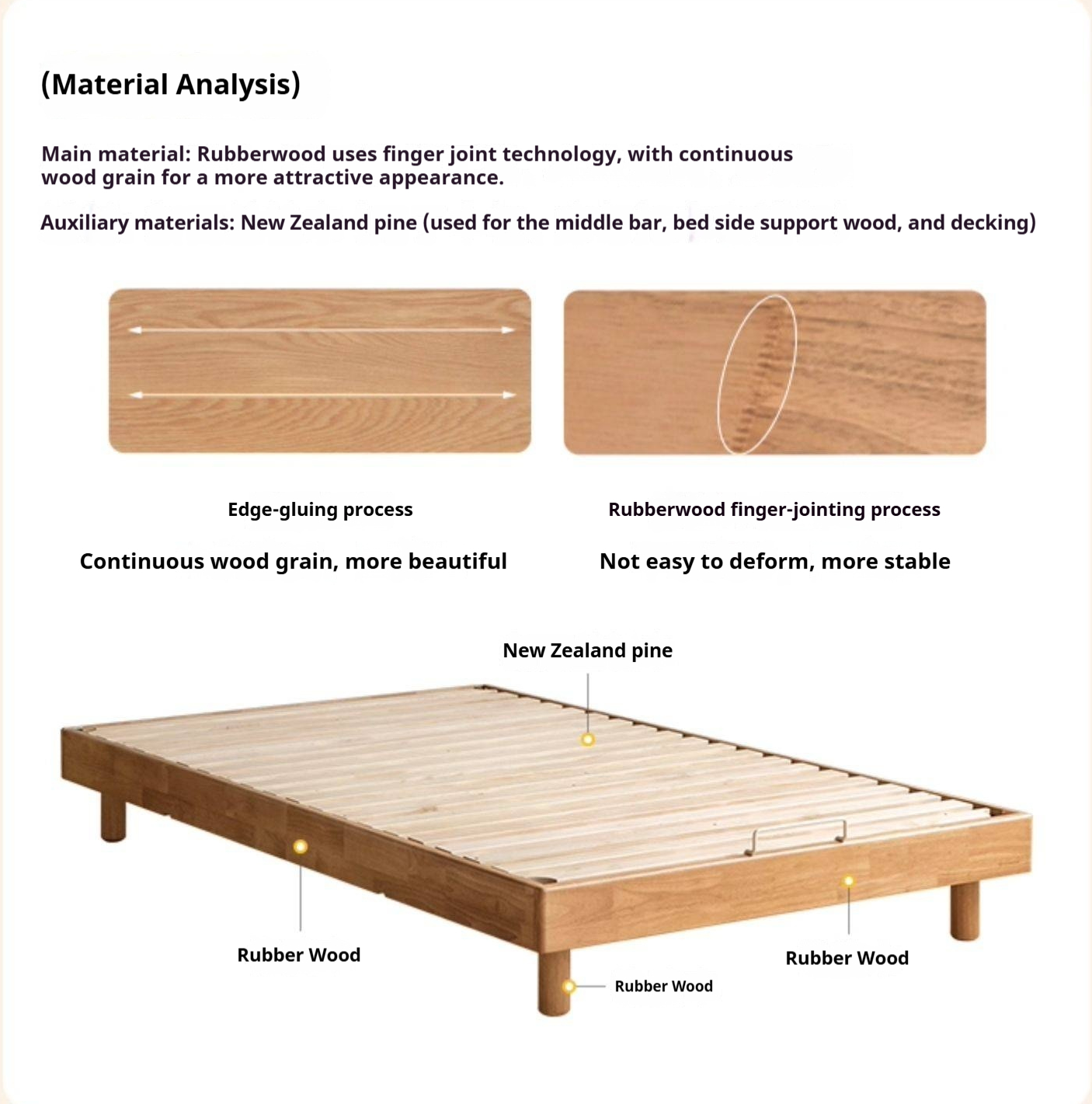 Rubberwood  Solid Wood Mother-and-child platform bed, headboard-free bed