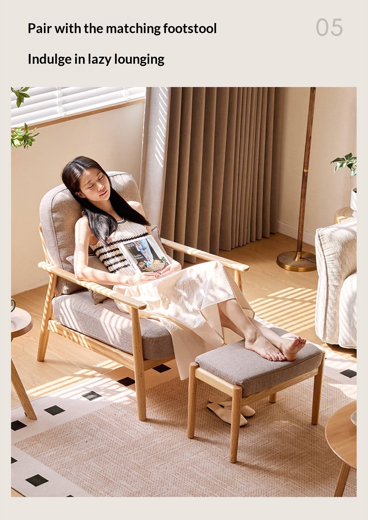 Oak Solid Wood Scandinavian Casual armChair