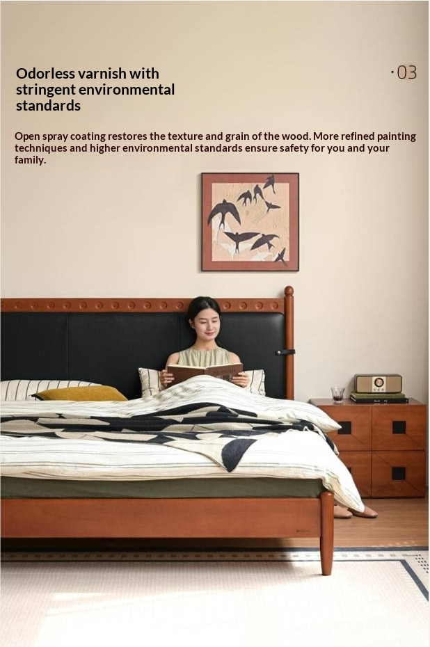 Poplar Solid Wood Vintage Soft Backrest Bed