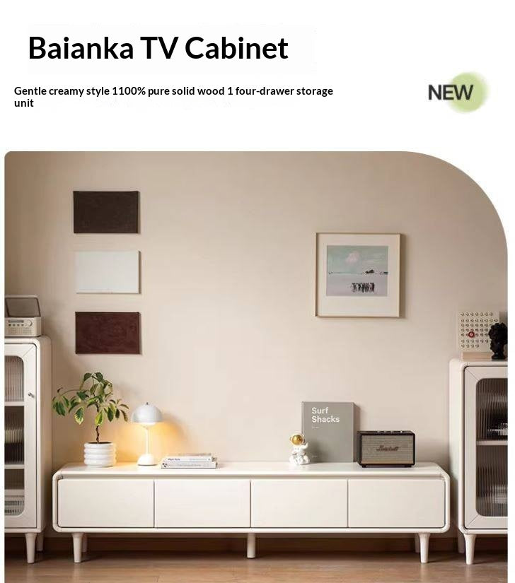 Solid RubberWood French Cream Style TV Cabinet.