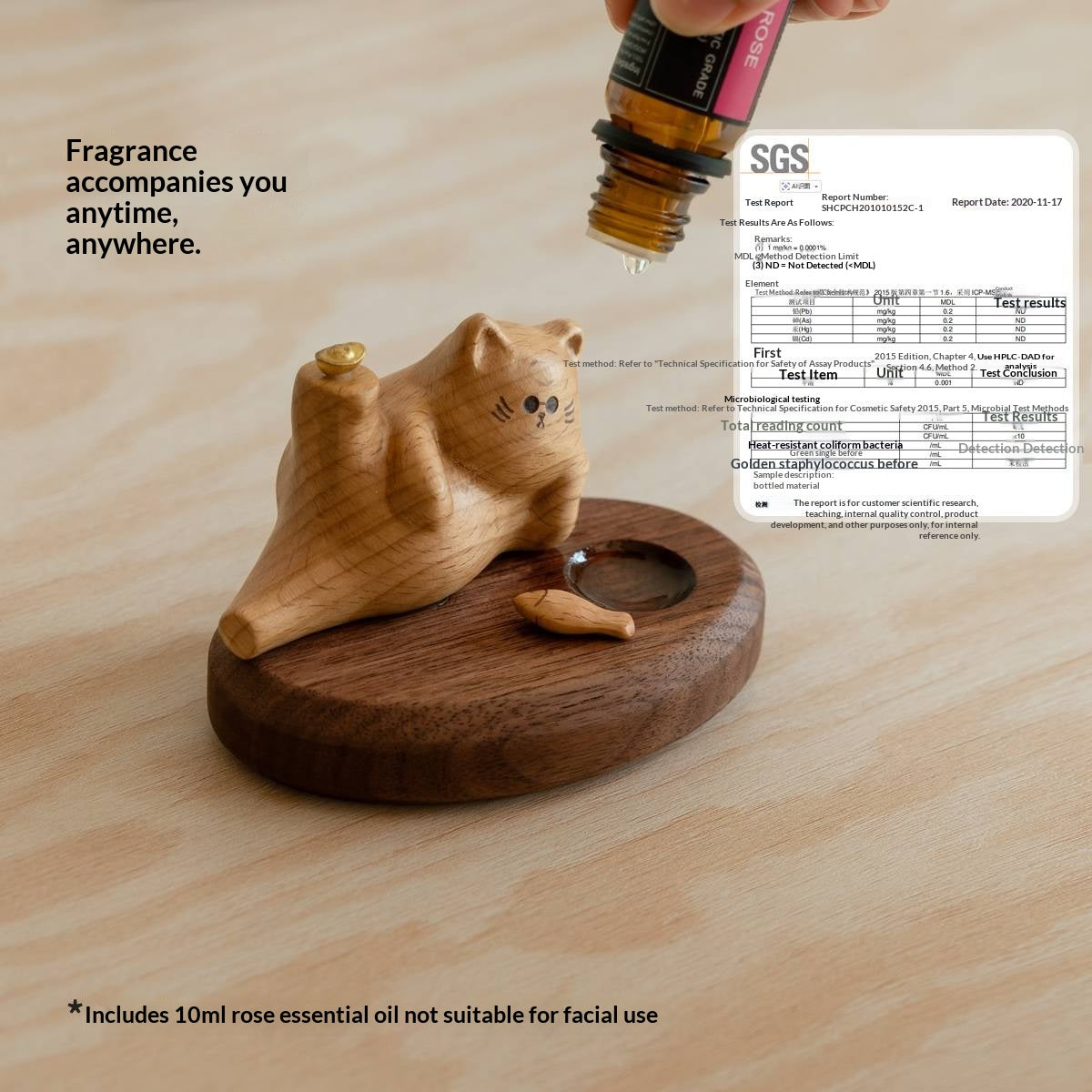 Beech, Black Walnut Solid Wood Lucky Cat Car Diffuser Ornament with Number Plate Design