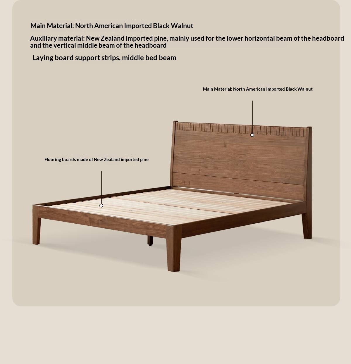 Black Walnut Solid Wood Modern Double Bed