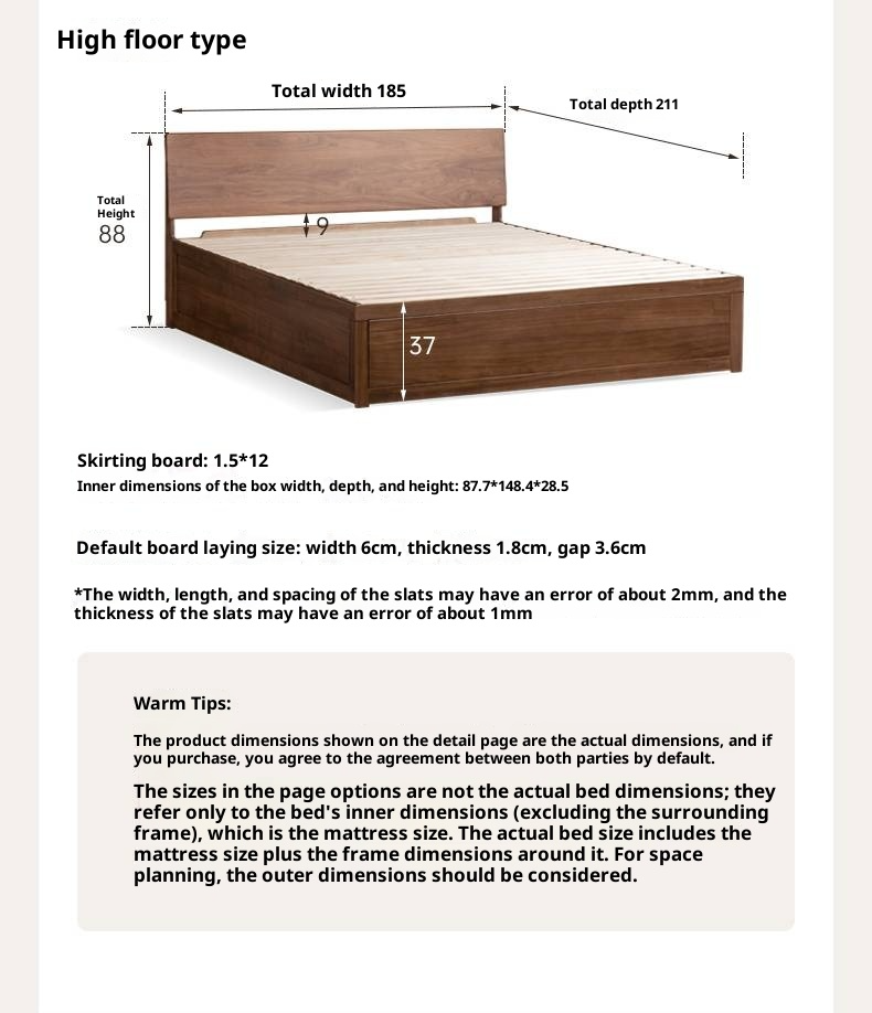 Black Walnut Solid Wood Box Bed Simple Modern Nordic Style