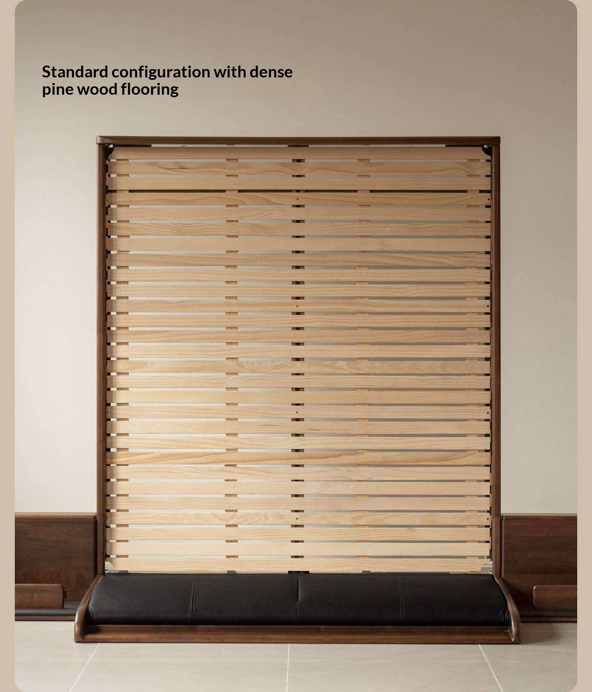 Black Walnut Solid Wood Genuine Leather Curved Leather Bed with Floating Base and LED Lighting