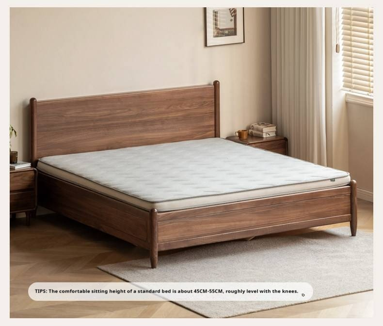Black Walnut Solid Wood Adjustable Storage Bed with Flat Panel Headboard