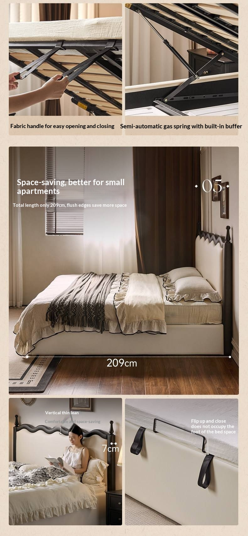 Eco-Friendly Cloud Leather Box Bed — French Retro Style with Wave Ripple Design