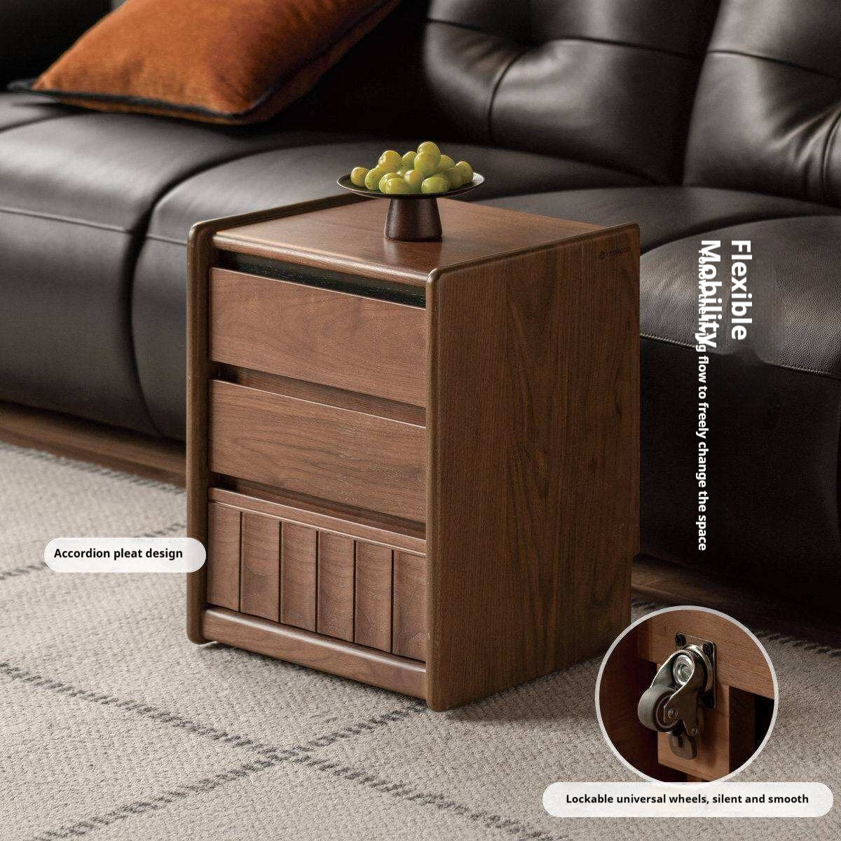 Black Walnut Solid Wood Nightstand Italian Style with Wheels