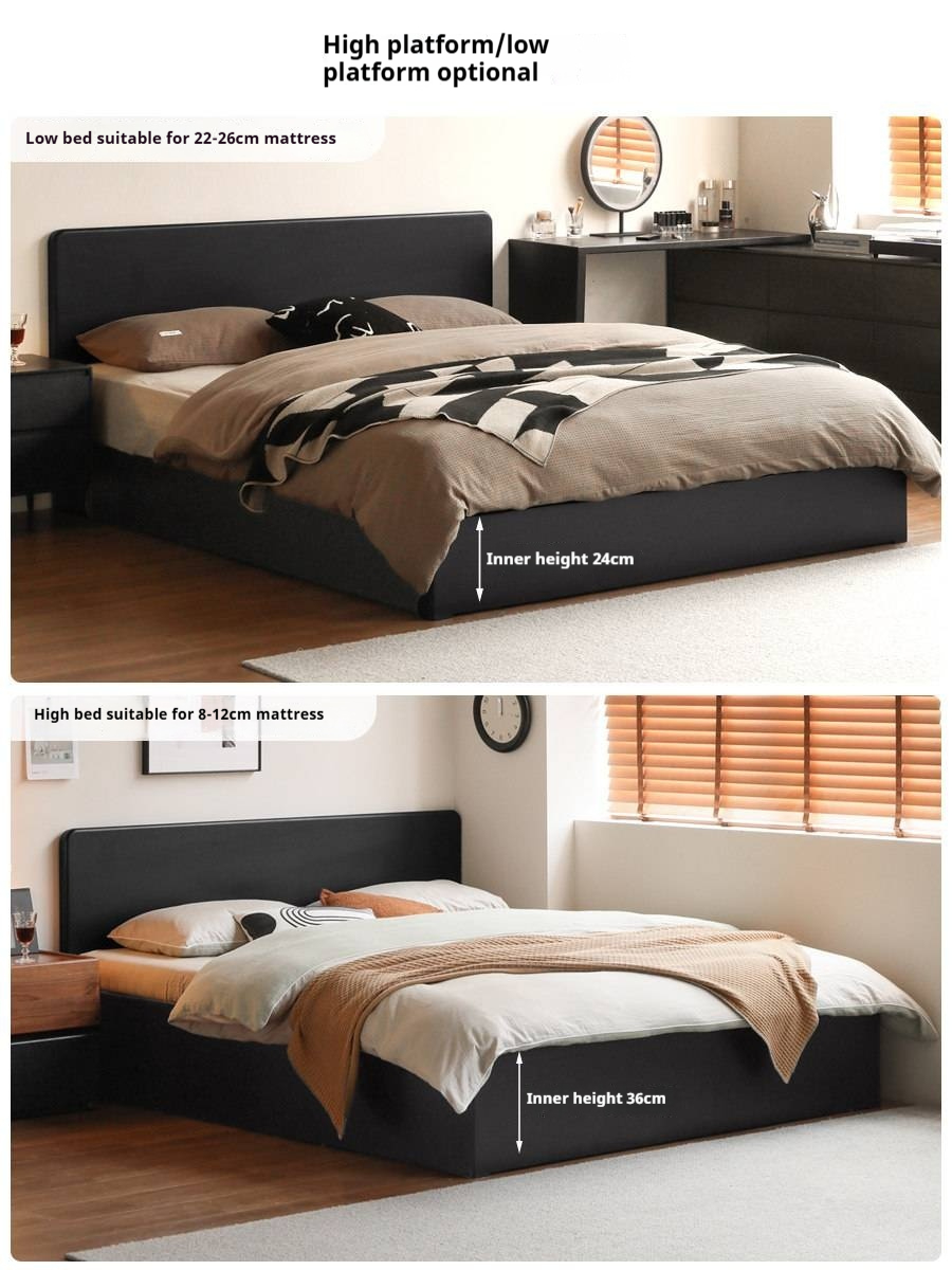 Poplar, Rubber Wood Solid Wood Fully Open High Box Bed Minimalist