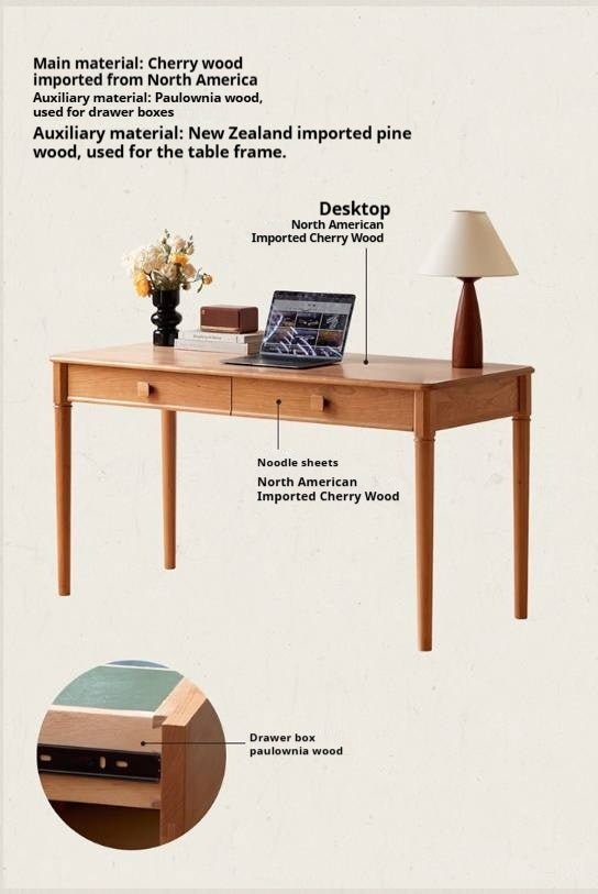 Cherry Solid Wood Antique Style Retro Drawer Desk