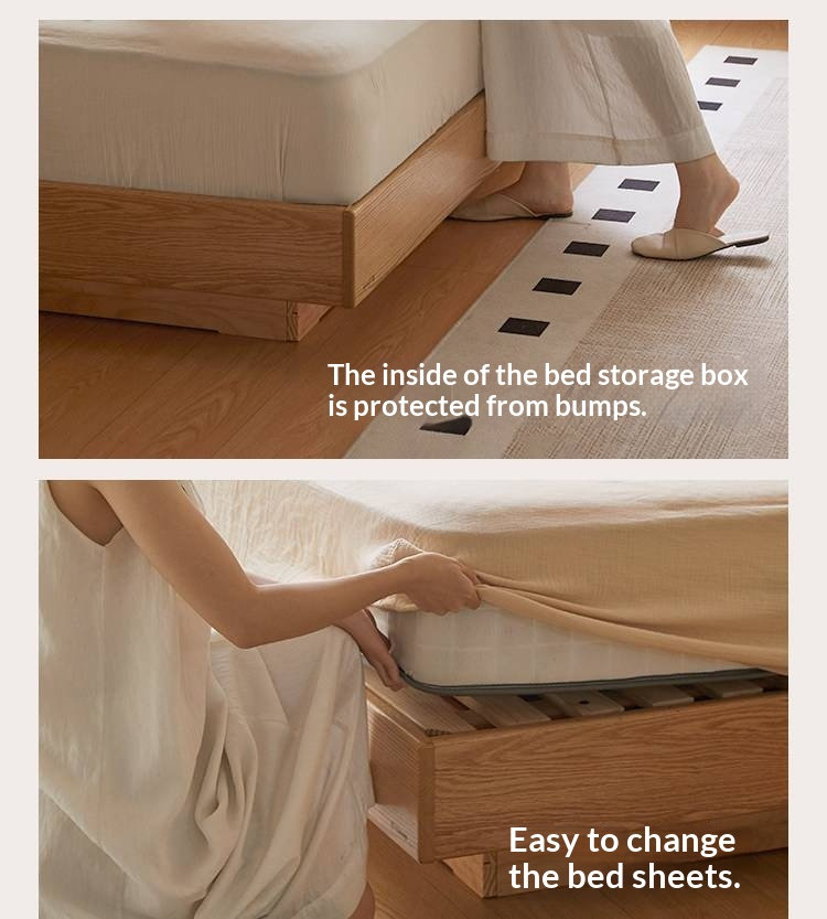 Oak Solid Wood Bed — Modern Minimalist Slab Box Design
