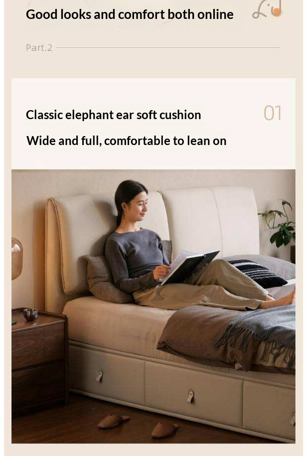 Genuine Leather Upholstered Lift-Up Storage Bed