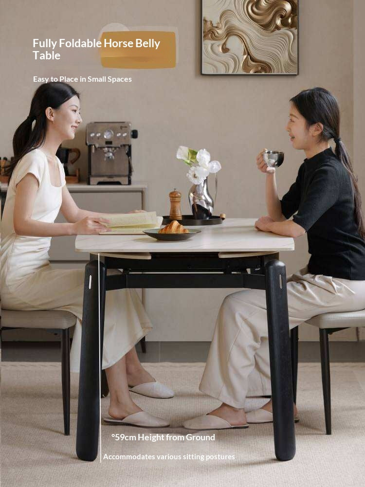 Solid RubberWood Extendable Dining Table with Marble-Look Stone Top and Rounded Corners