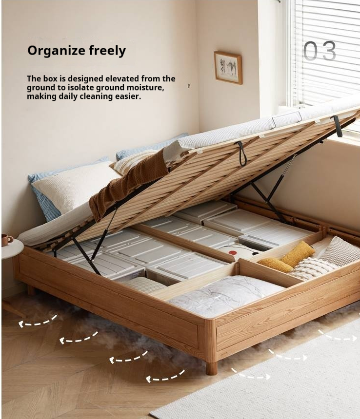 Oak Solid Wood Platform Box Bed, Headboard-Free Box Bed