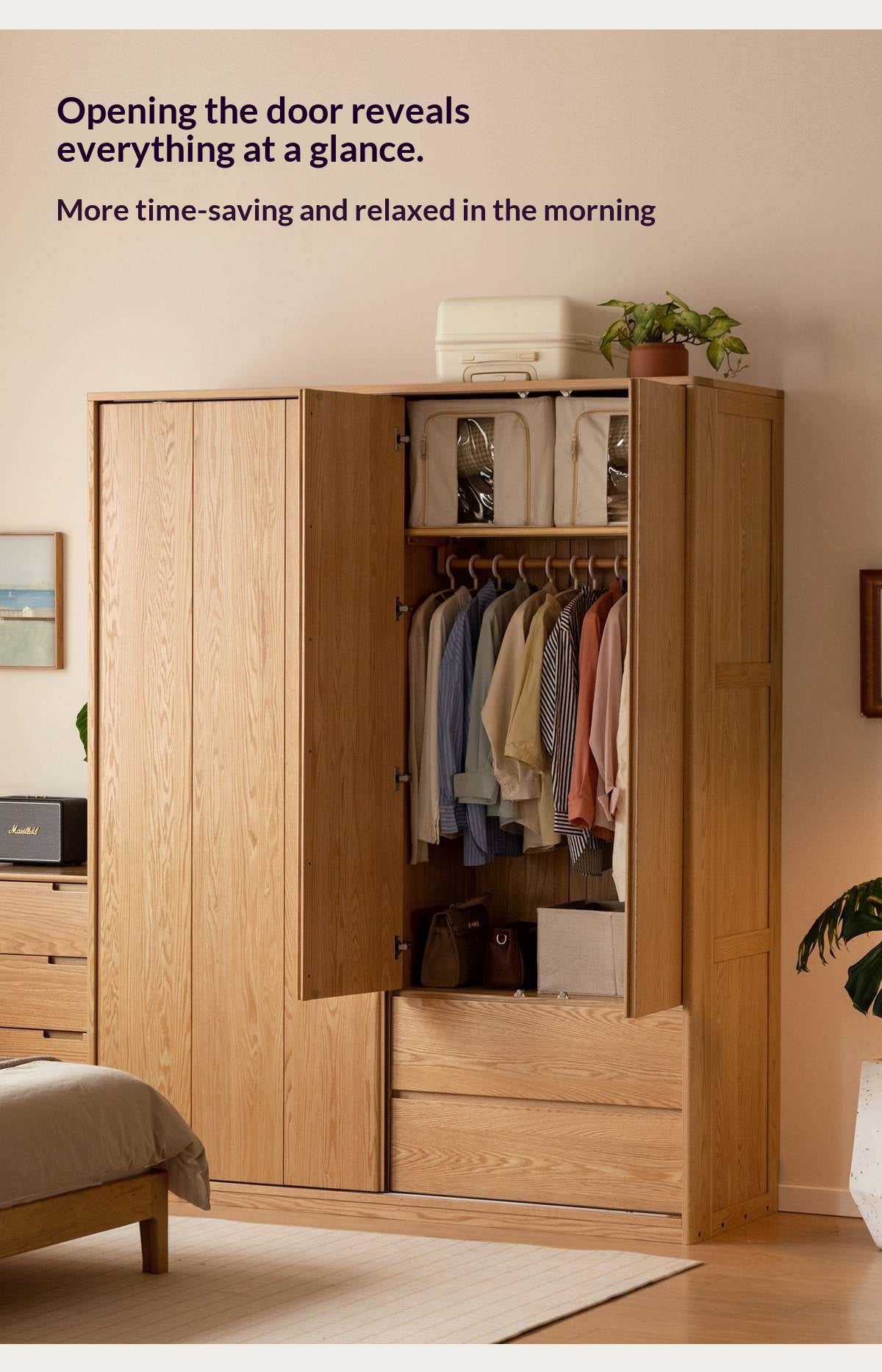 Oak Solid Wood Modern Storage Wardrobe with Casual Style