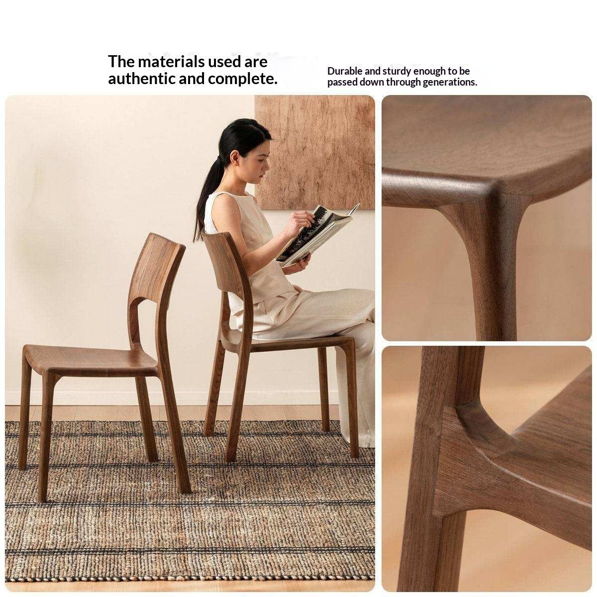 4 pcs Black Walnut Solid Wood Dining Chair with Sculpted Backrest Design