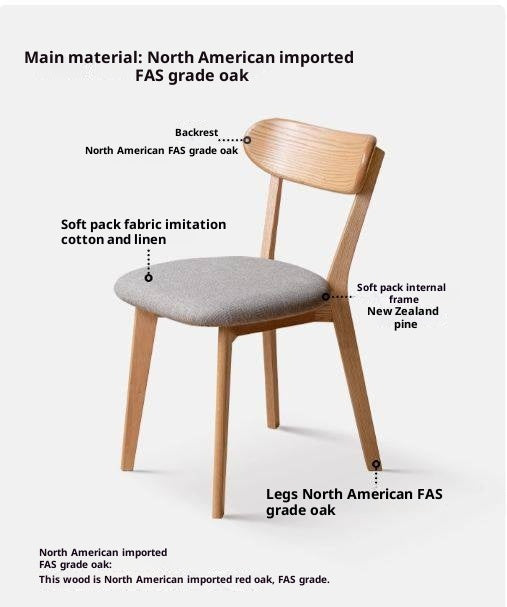 4 pcs -Oak Solid Wood Backrest Dining Chair