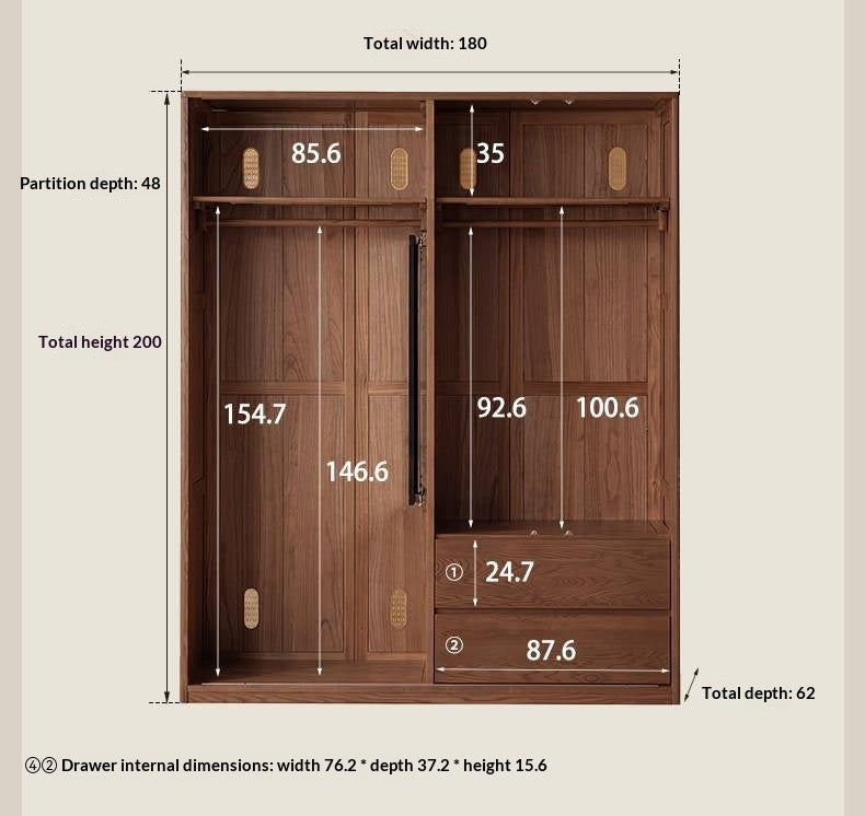 Oak Solid Wood, Solid RubberWood  Modern Style Wardrobe