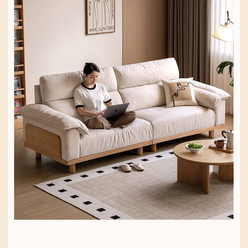 Oak Solid Wood Fabric imitation cotton and linen Sofa