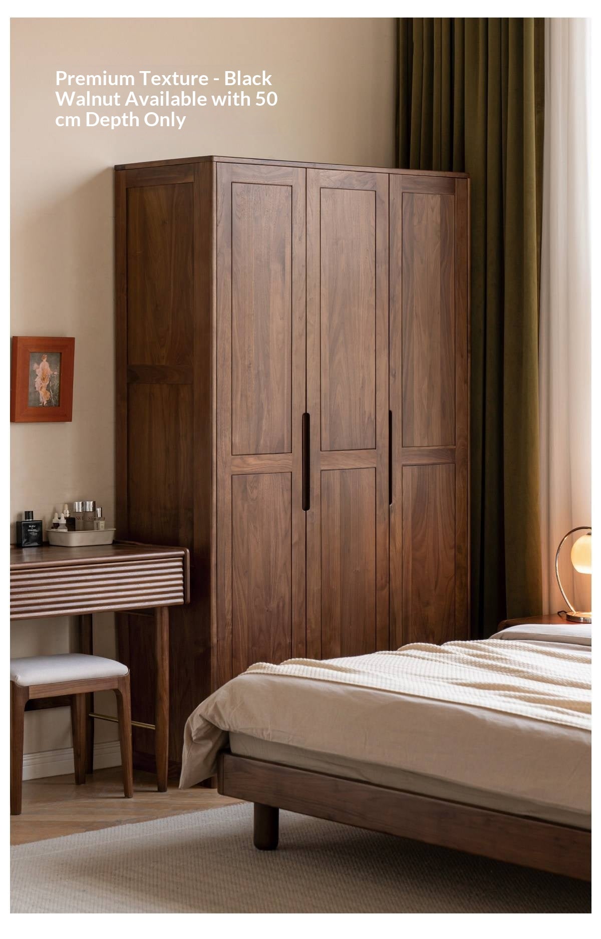 Oak solid wood Wardrobe with Flat Panel Doors and Groove Handles