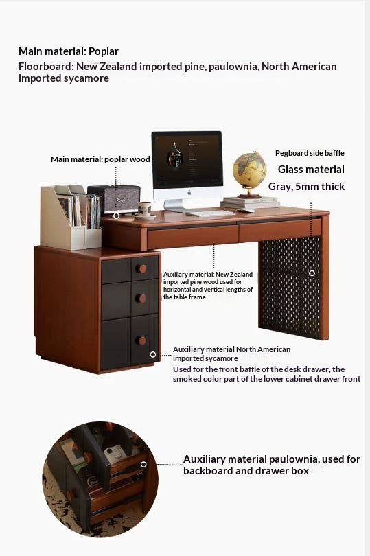 Poplar Solid Wood Desk Extendable Office Desk