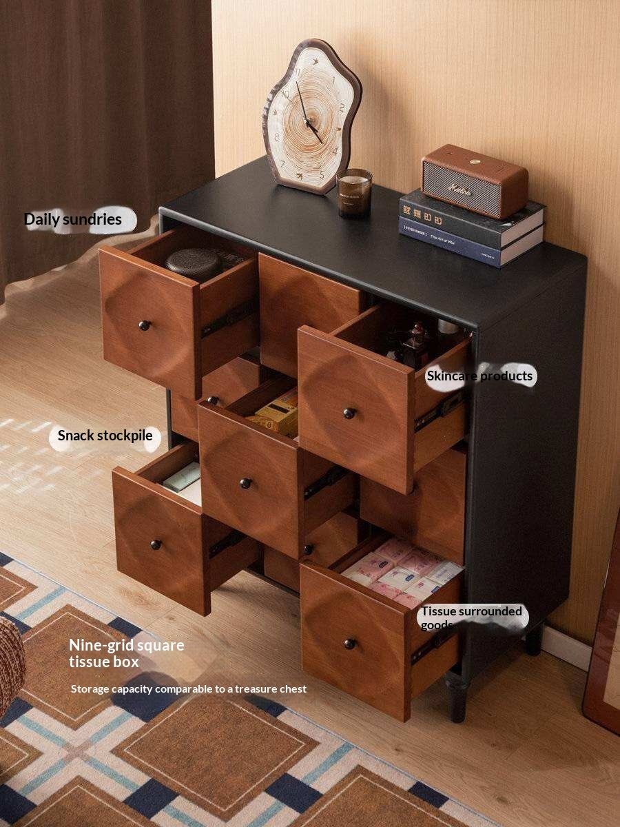 Rubberwood Solid 9-Drawer Dresser, Mid Century Bedroom Storage Cabinet