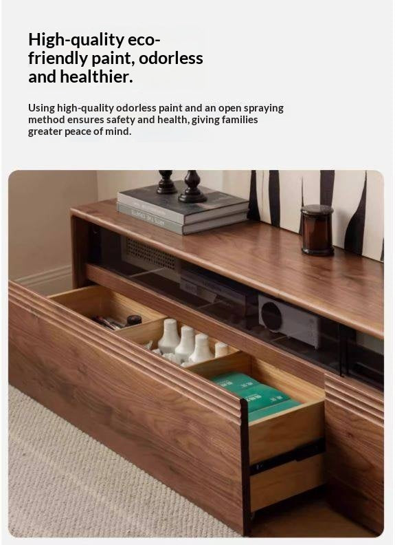 Black Walnut, Oak Solid Wood TV Cabinet LED Light Floor Cabinet.