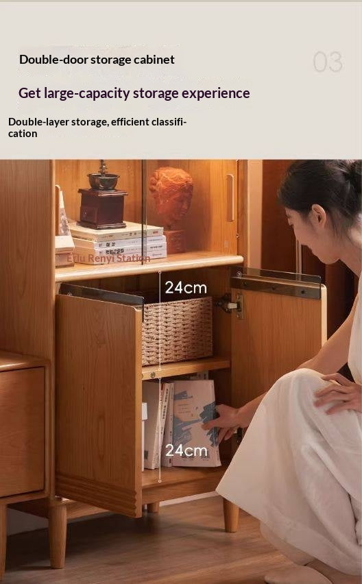 Cherry Solid Wood Wall-Mounted Side Cabinet Modern Minimalist Style