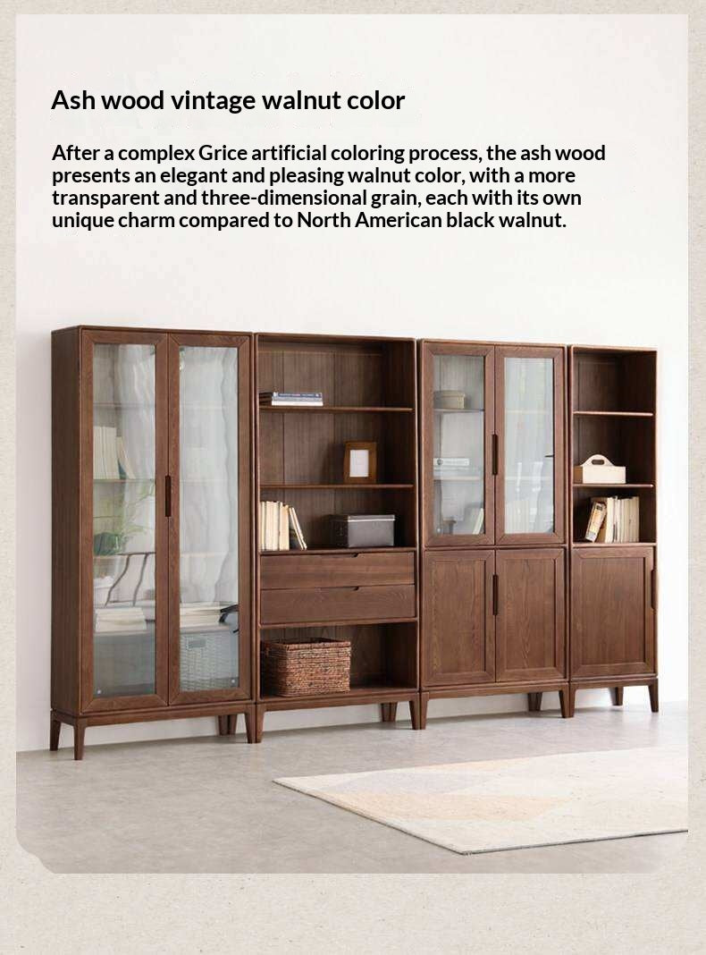 Ash Solid Wood Floor-Standing Bookcase Whole Wall Free Combination Bookshelf