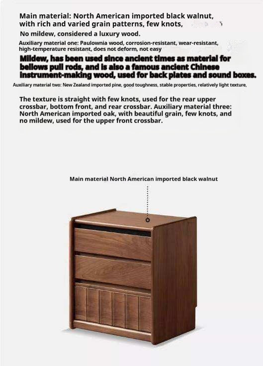 Black Walnut Solid Wood Nightstand Italian Style with Wheels