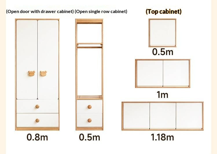 Oak Solid Wood Kids Wardrobe Combination