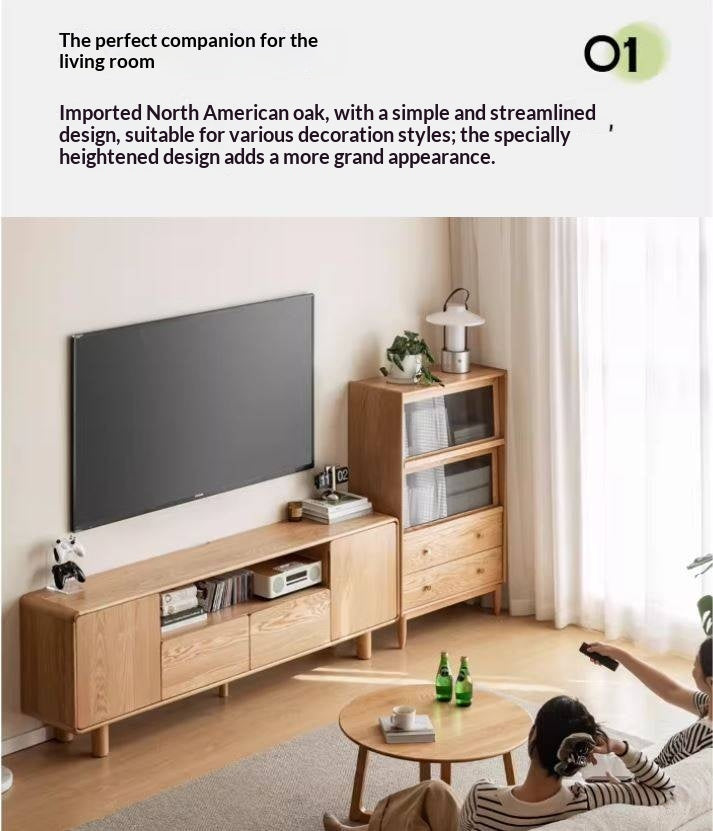 Oak Solid Wood Tall TV Cabinet.