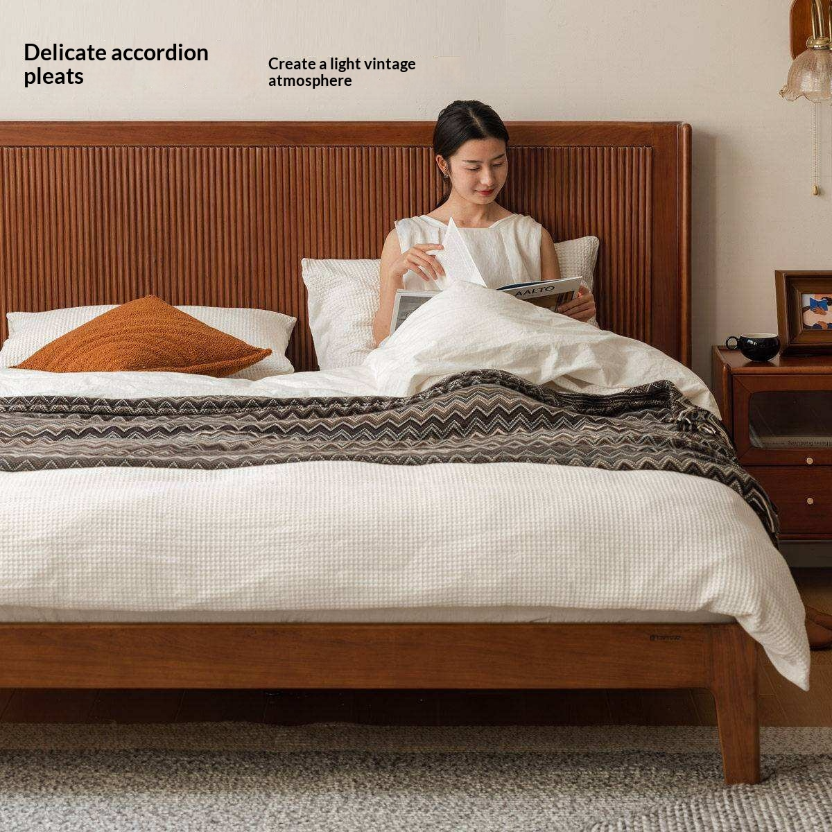North American Tulipwood Solid Wood Platform Bed with Reeded Headboard