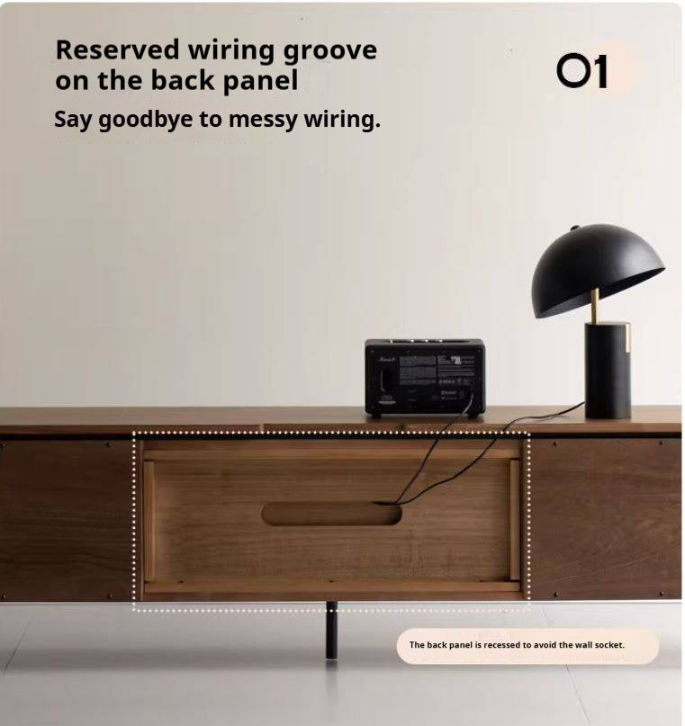 Black Walnut Solid Wood Italian Light Luxury TV Cabinet.