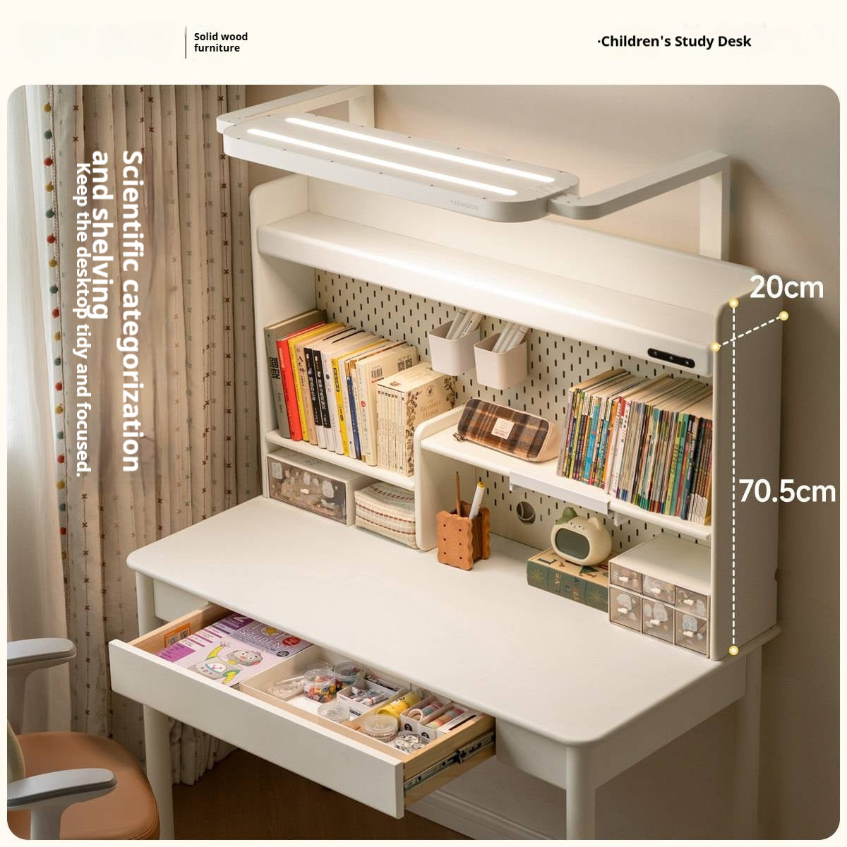 Solid Rubberwood Kids Elevated Learning Cream Drawer Table