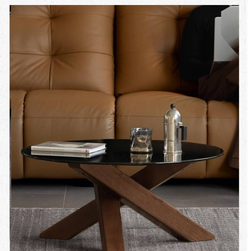 Ash Solid Wood Italian Light Luxury Round Glass Table