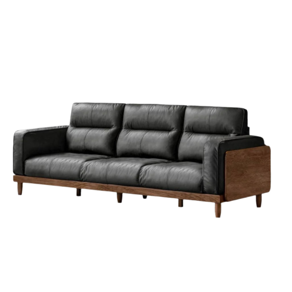 Sandalwood, Ash Solid Wood Genuine Leather, fabric High-Back Sofa