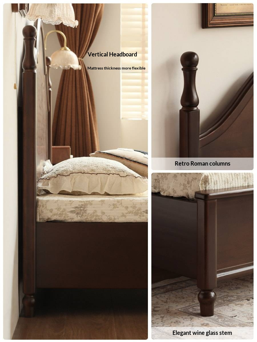 Poplar Solid Wood Box Bed — American Retro Vintage Style Off-the-Ground Box Bed