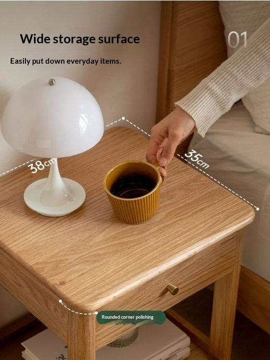 Oak, Beech Solid Wood, Solid RubberWood Nightstand.