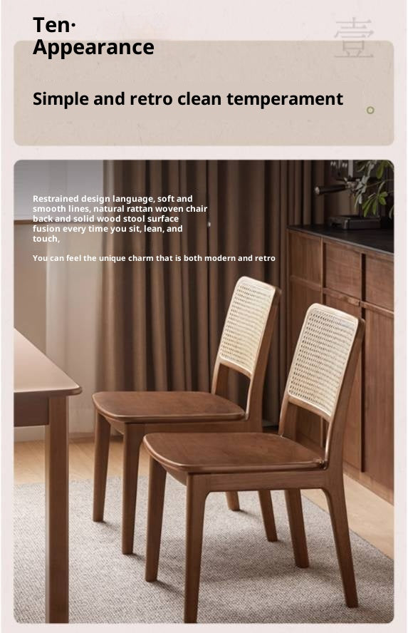 Set 4 pcs Black Walnut, Oak, Beech, Sandalwood Solid Wood Retro Rattan Chair