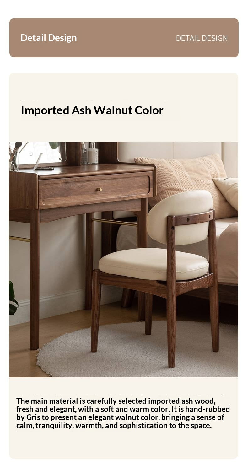 Black Walnut, Ash Solid Wood Modern White Soft Makeup Chair