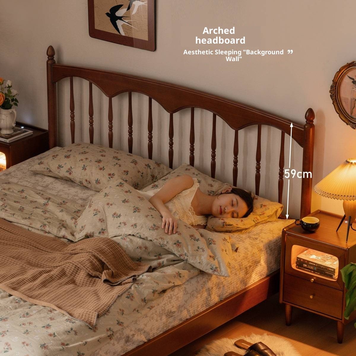 Poplar Solid Wood Windsor Bed, Retro Vintage Style